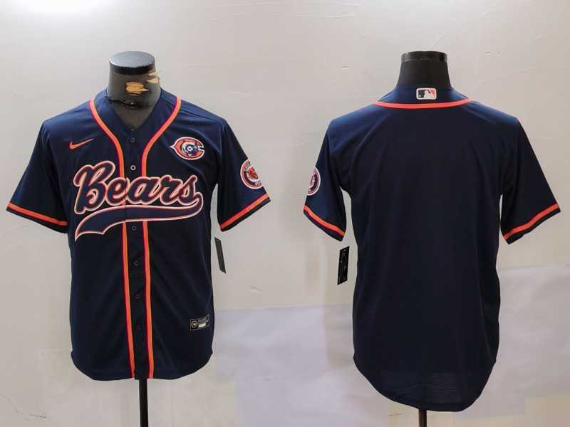 Men%27s Chicago Bears Blank Navy Blue With Patch Cool Base Stitched Baseball Jersey